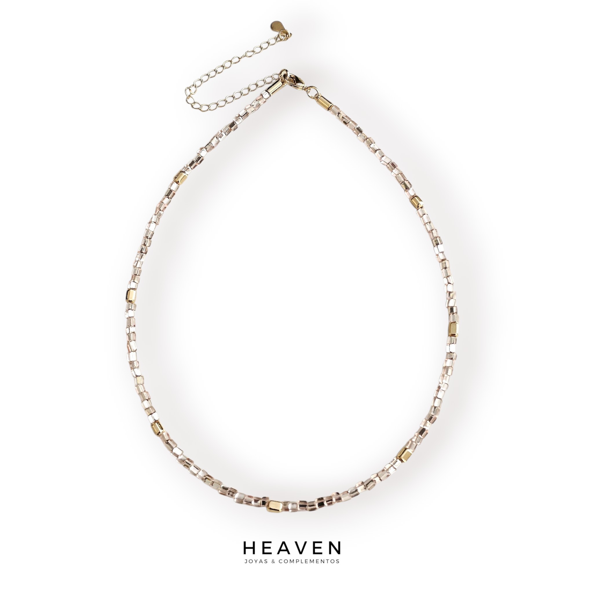 Choker enchapado en oro . Cristales rosa