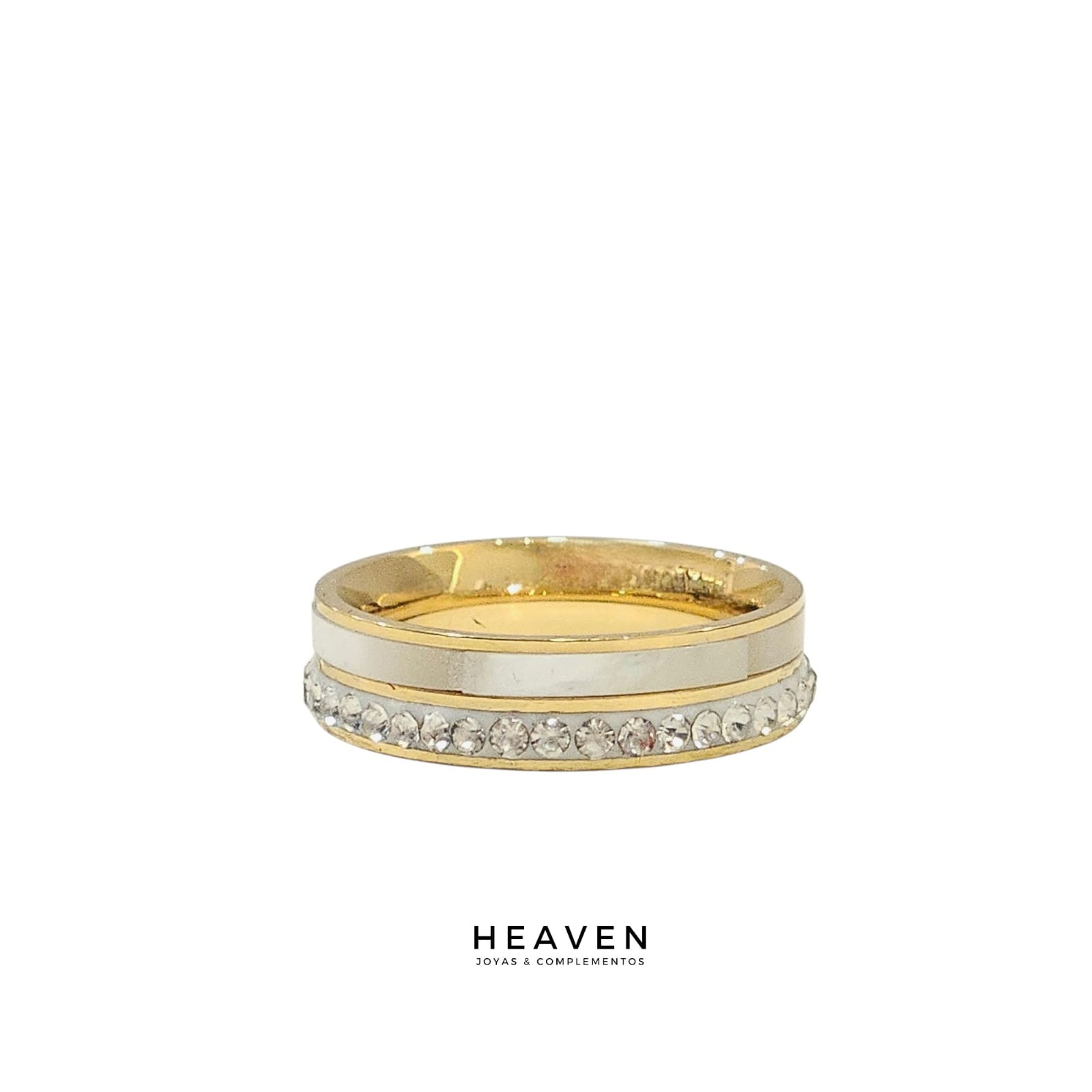 Anillo en acero, nácar y strass