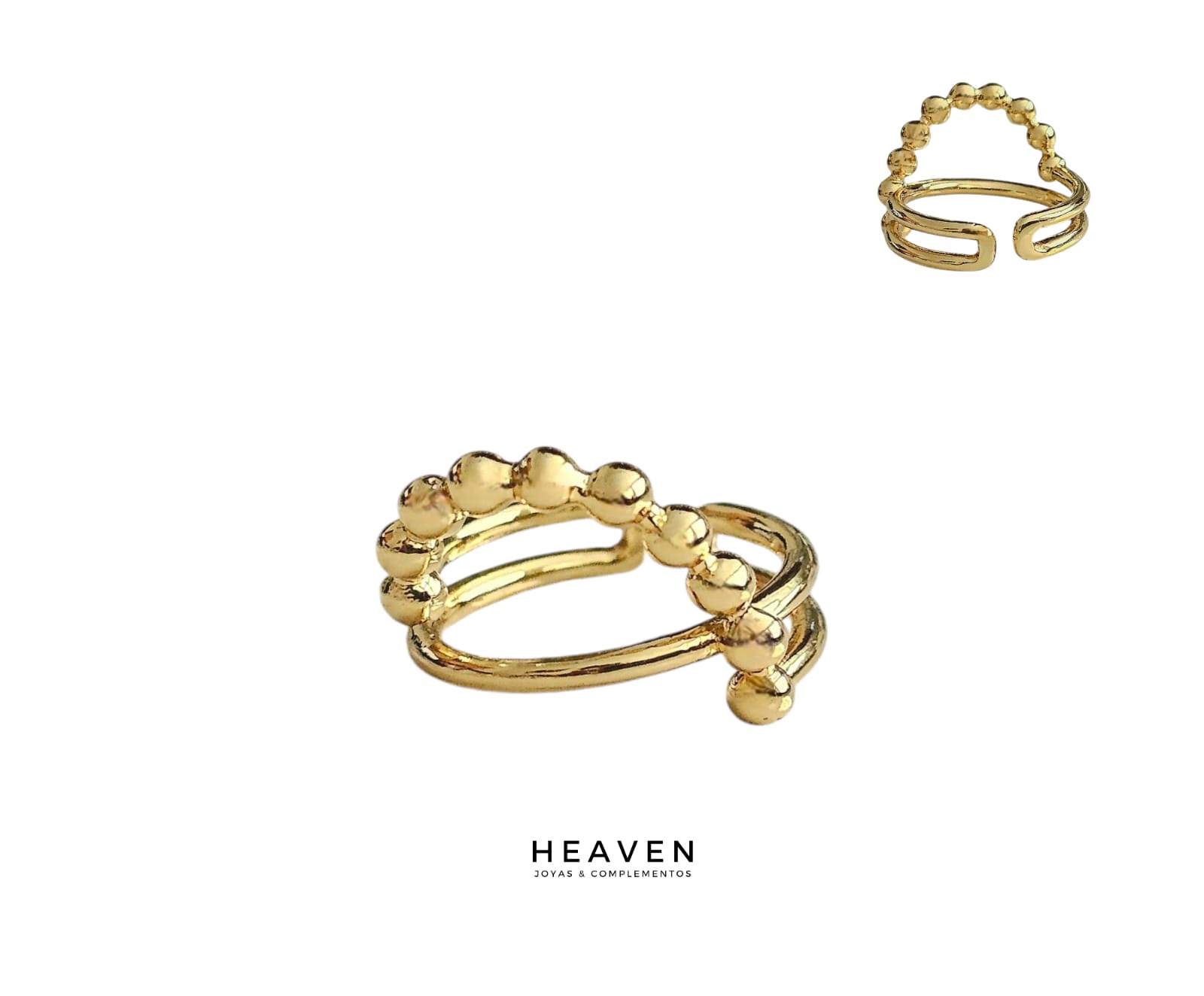 Anillo en enchapado en oro. Pequeñas esferas