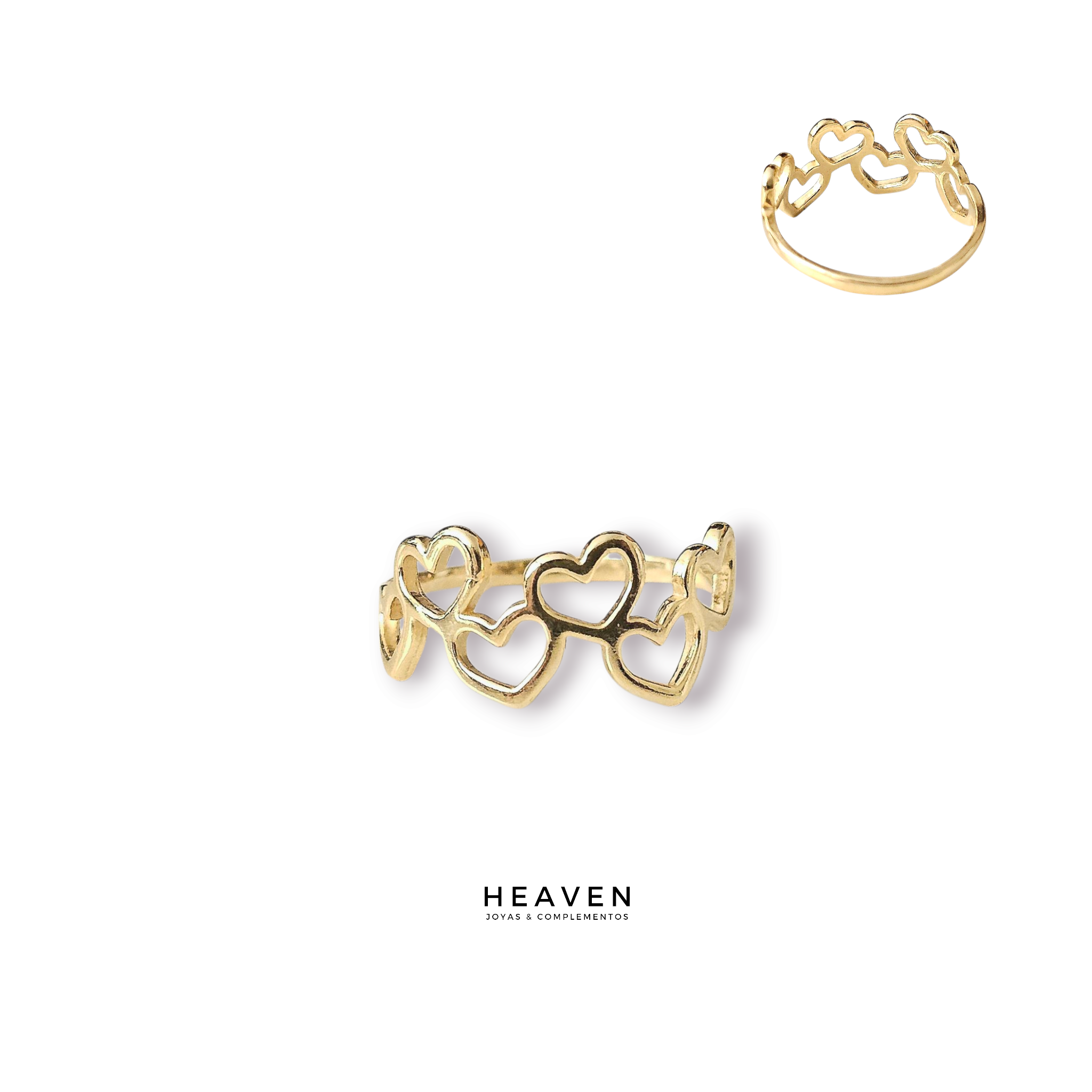Anillo en plata con baño dorado. Corazones
