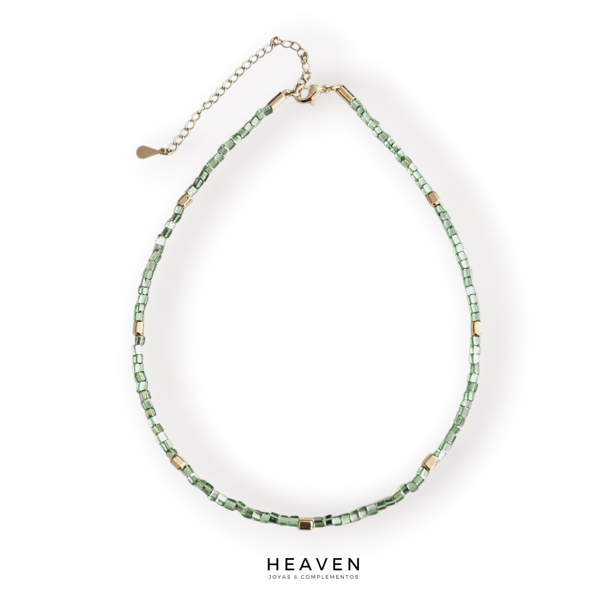 Choker enchapado en oro. Cristales verde claro