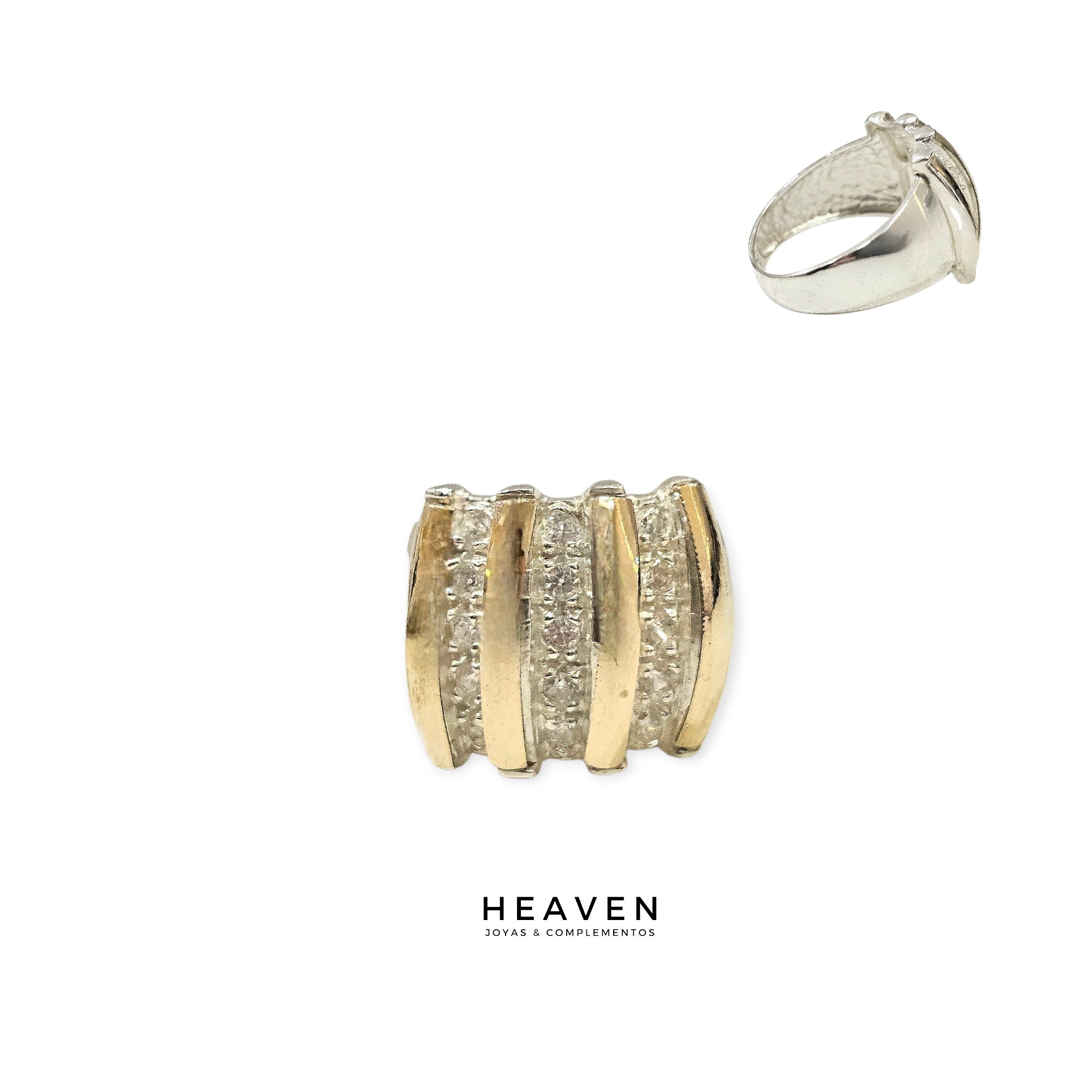 Anillo en plata con oro. Zirconias blancas