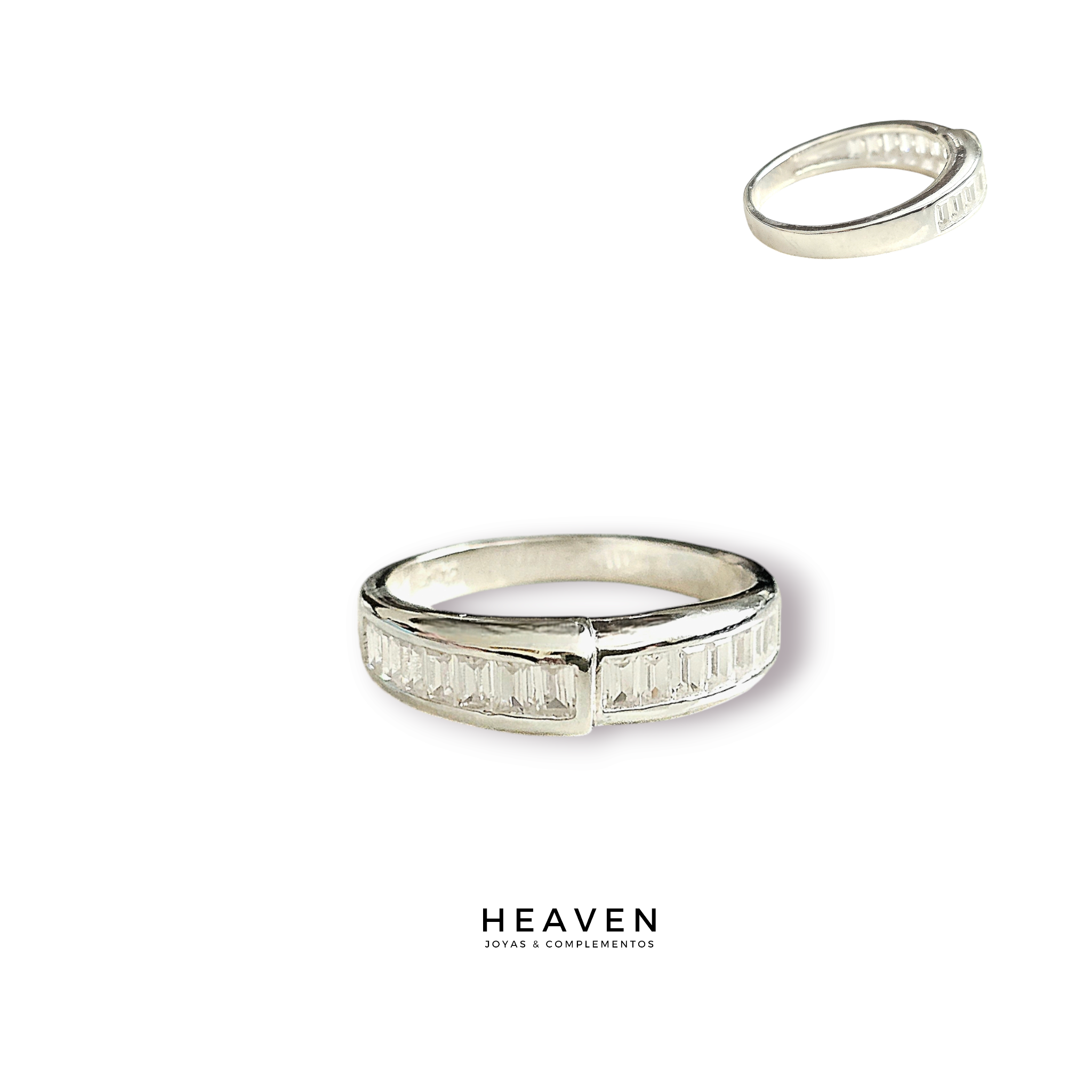 Anillo en plata. Circones baguette