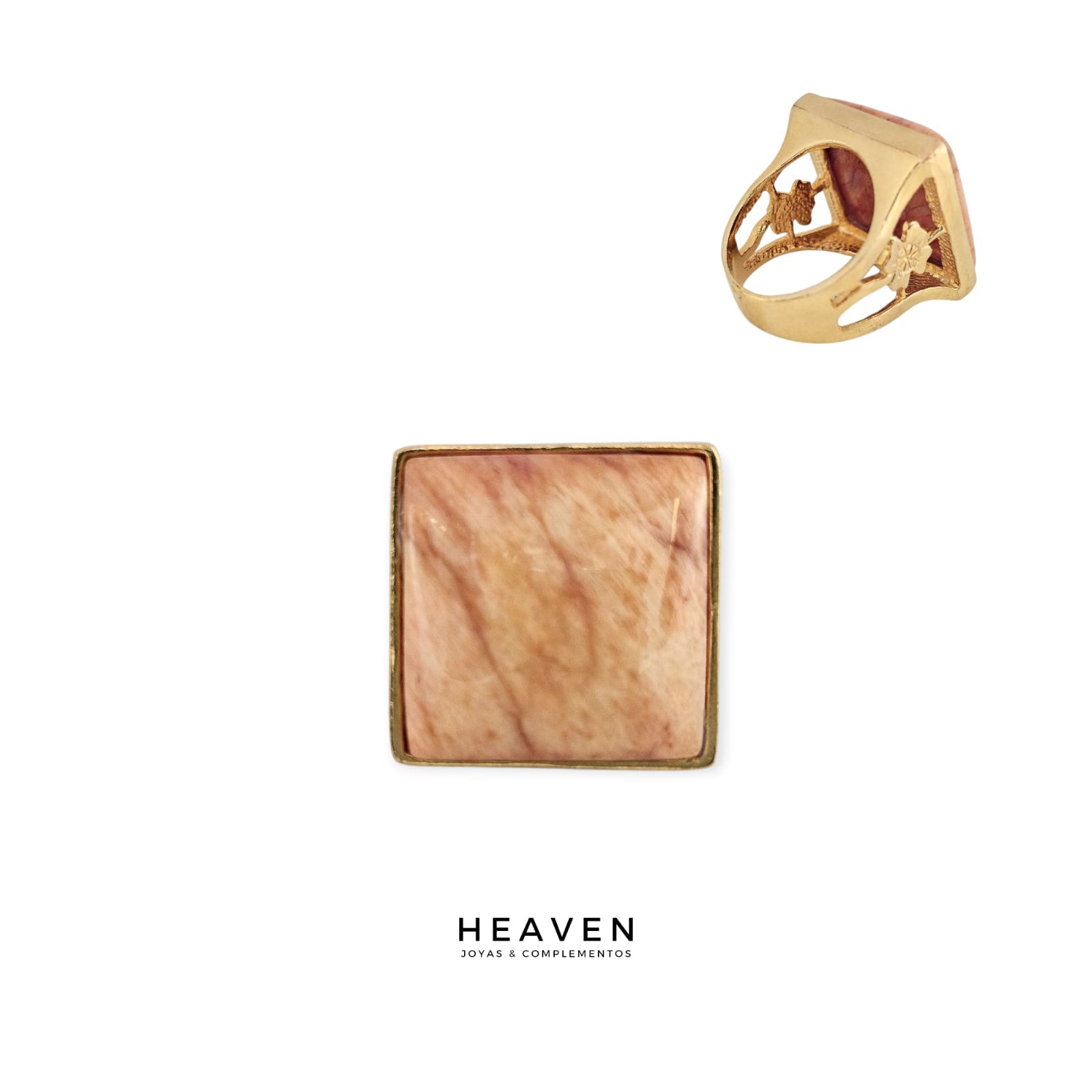 Anillo en enchapado en oro. Ágata rosa