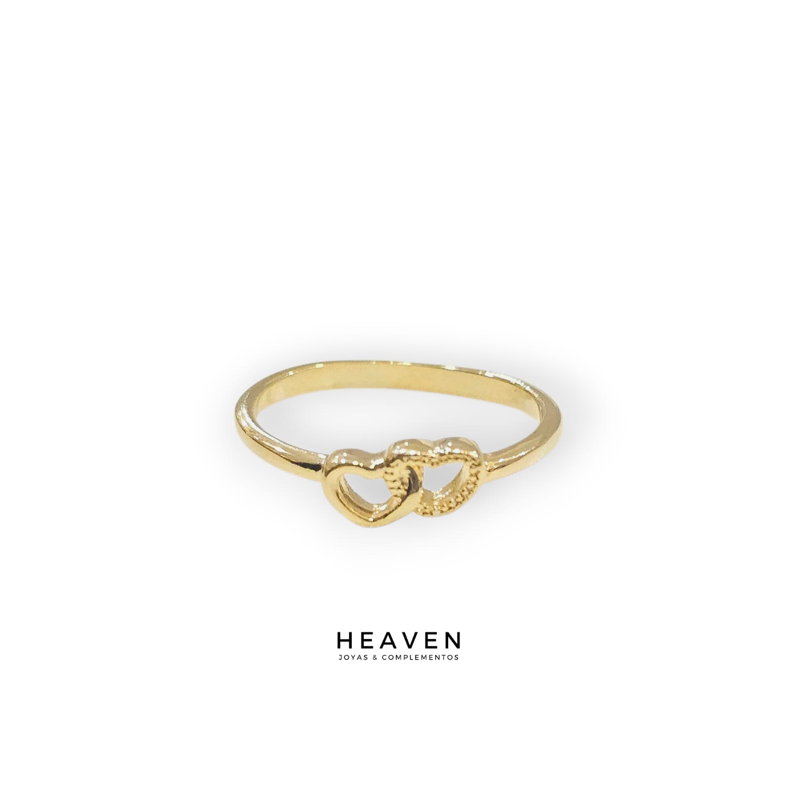 Anillo en enchapado en oro. Dos corazones