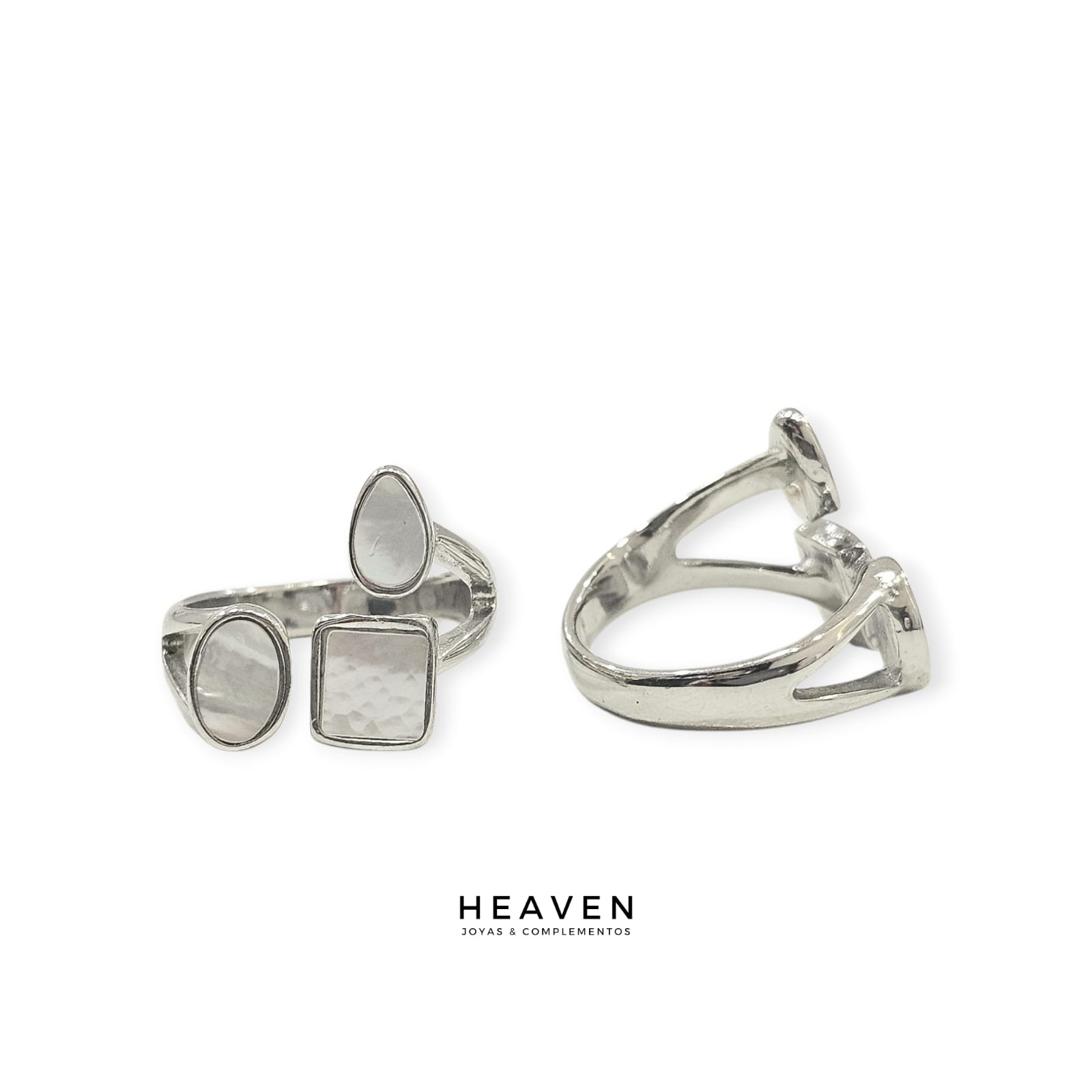 Anillo en acero y nácar. Diseños geométricos