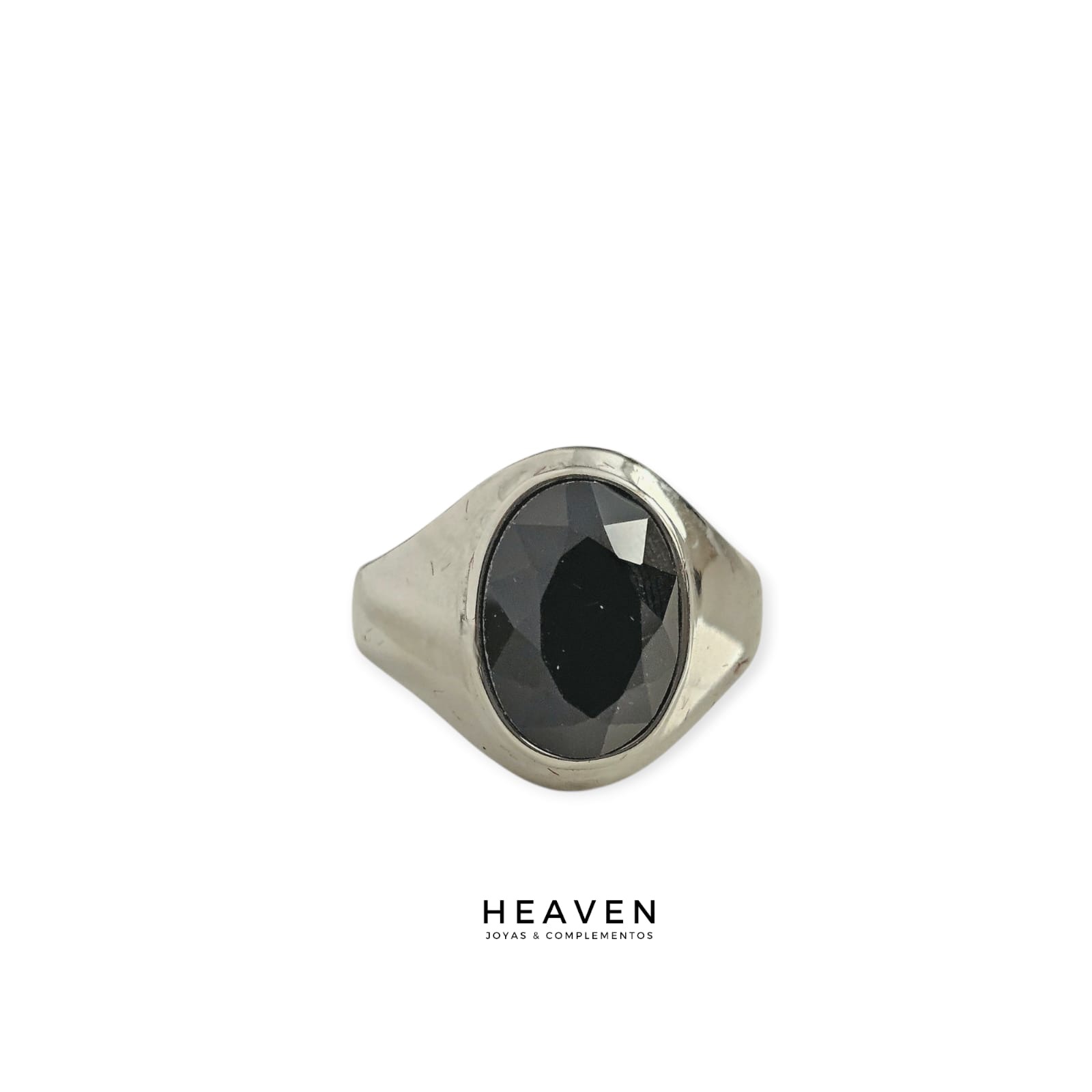 Anillo en acero y piedra negra ovalada