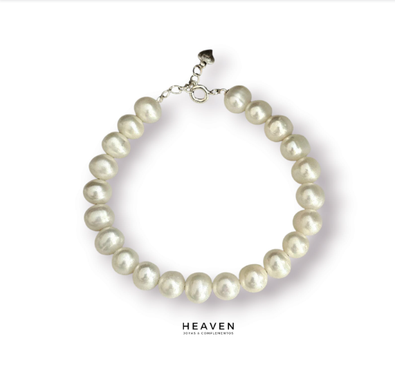 Pulsera en plata y perlas blancas de agua dulce