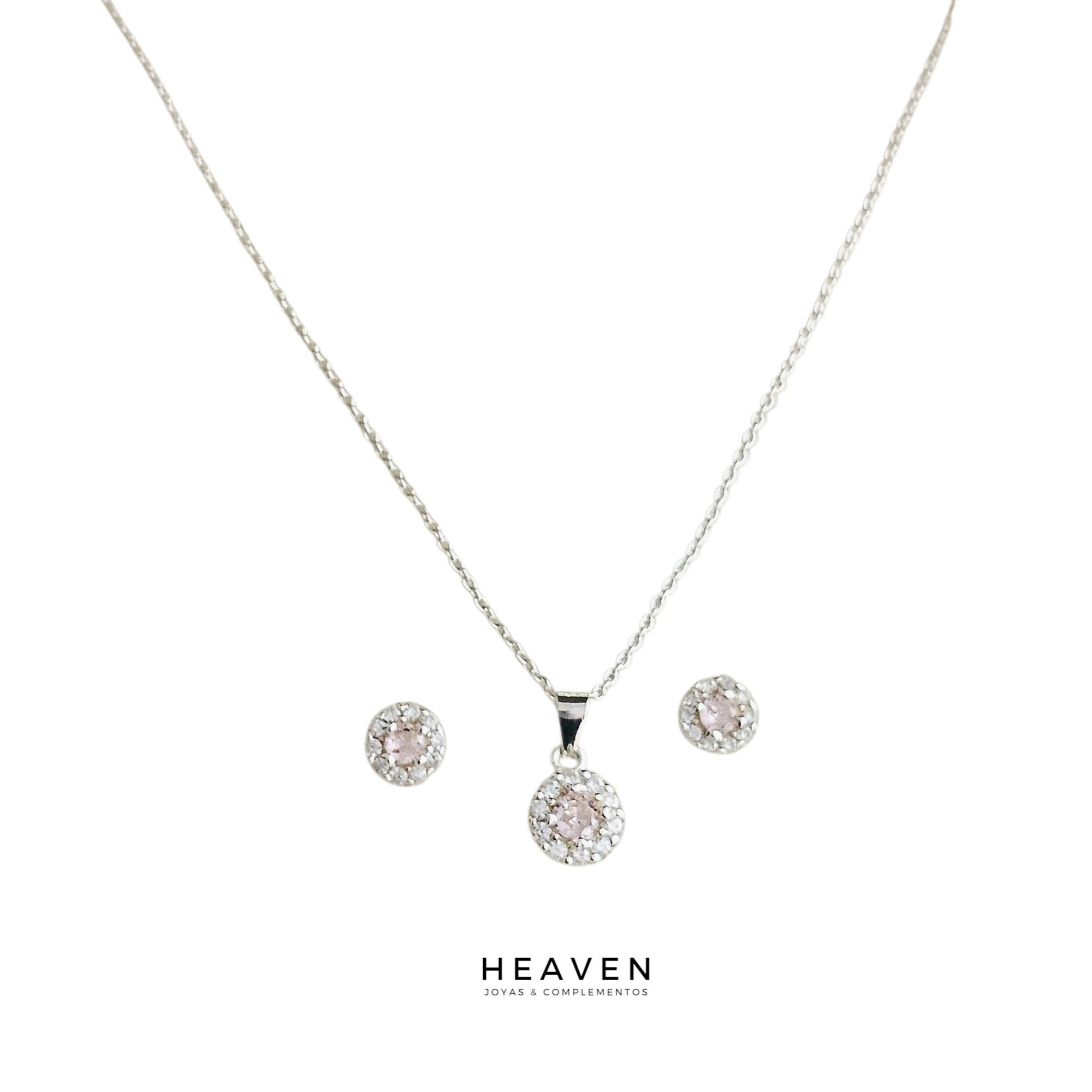 Juego en plata y zirconias blancas y rosa