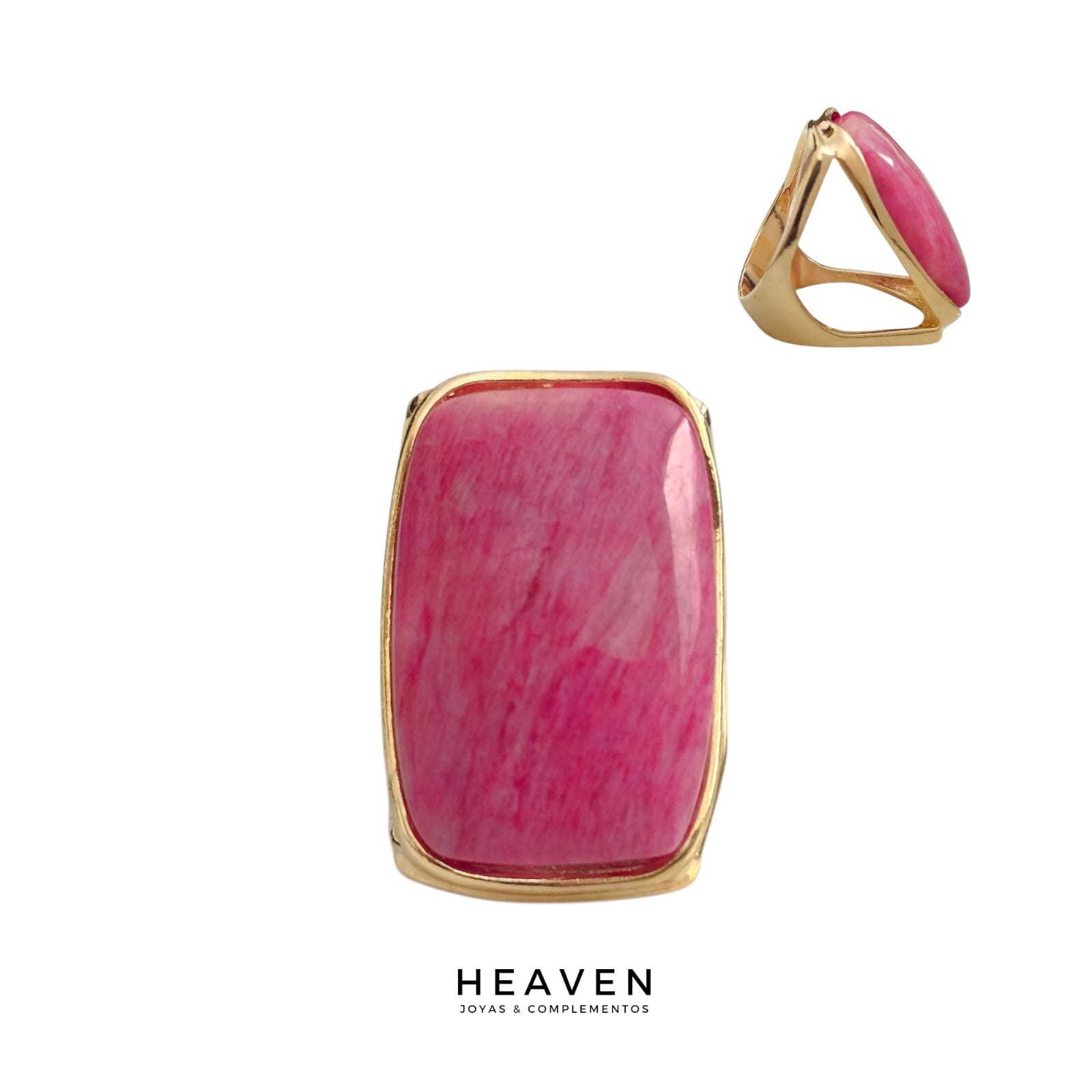 Anillo en enchapado en oro. Rodonita rosa