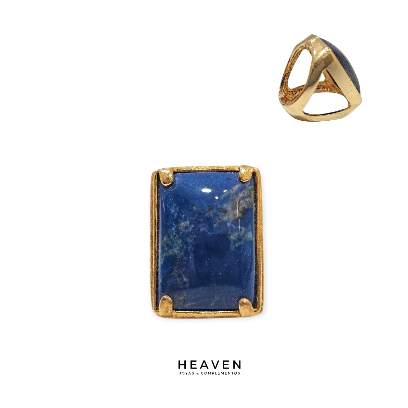 Anillo en enchapado en oro. Ágata azul