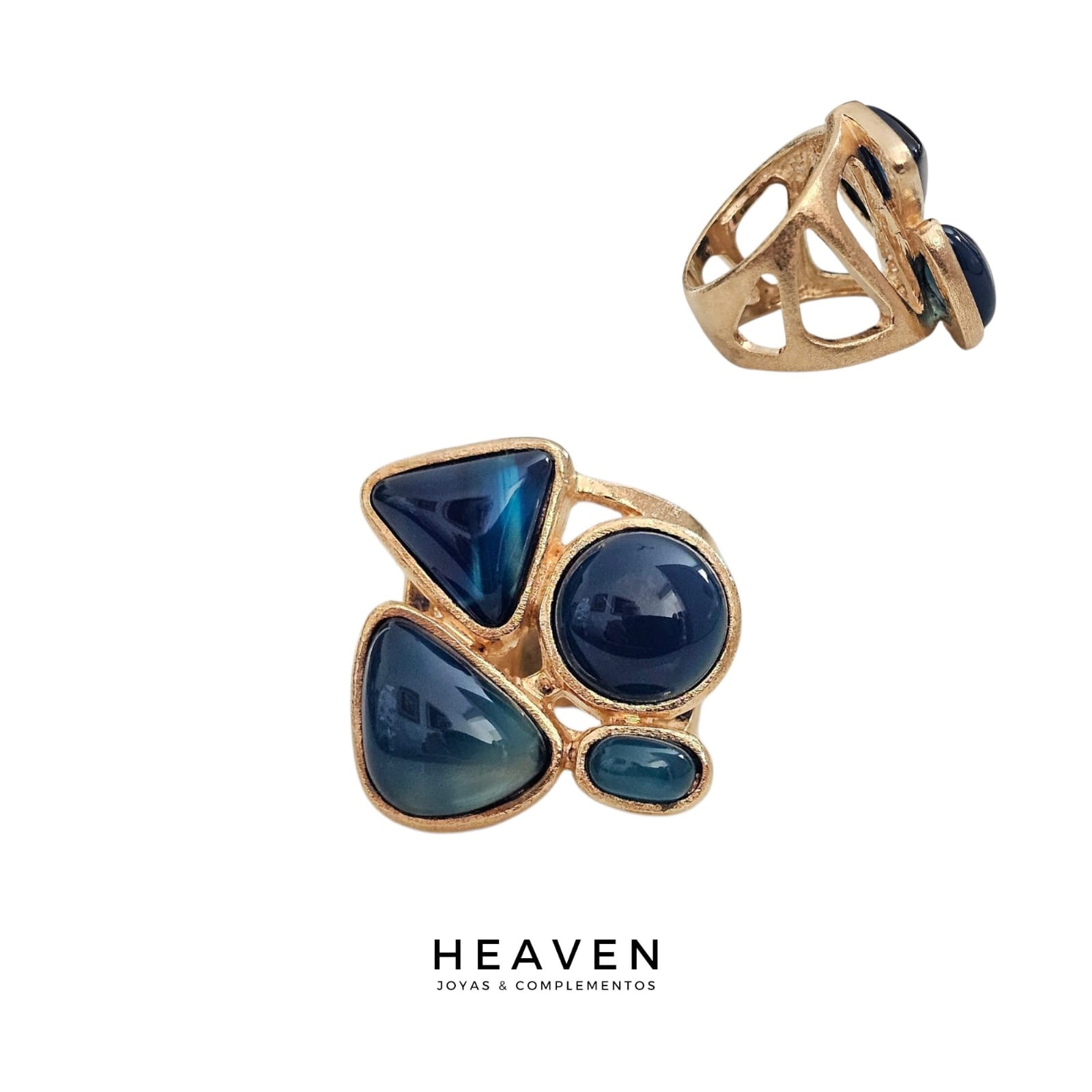 Anillo en enchapado en oro. Ágata azul