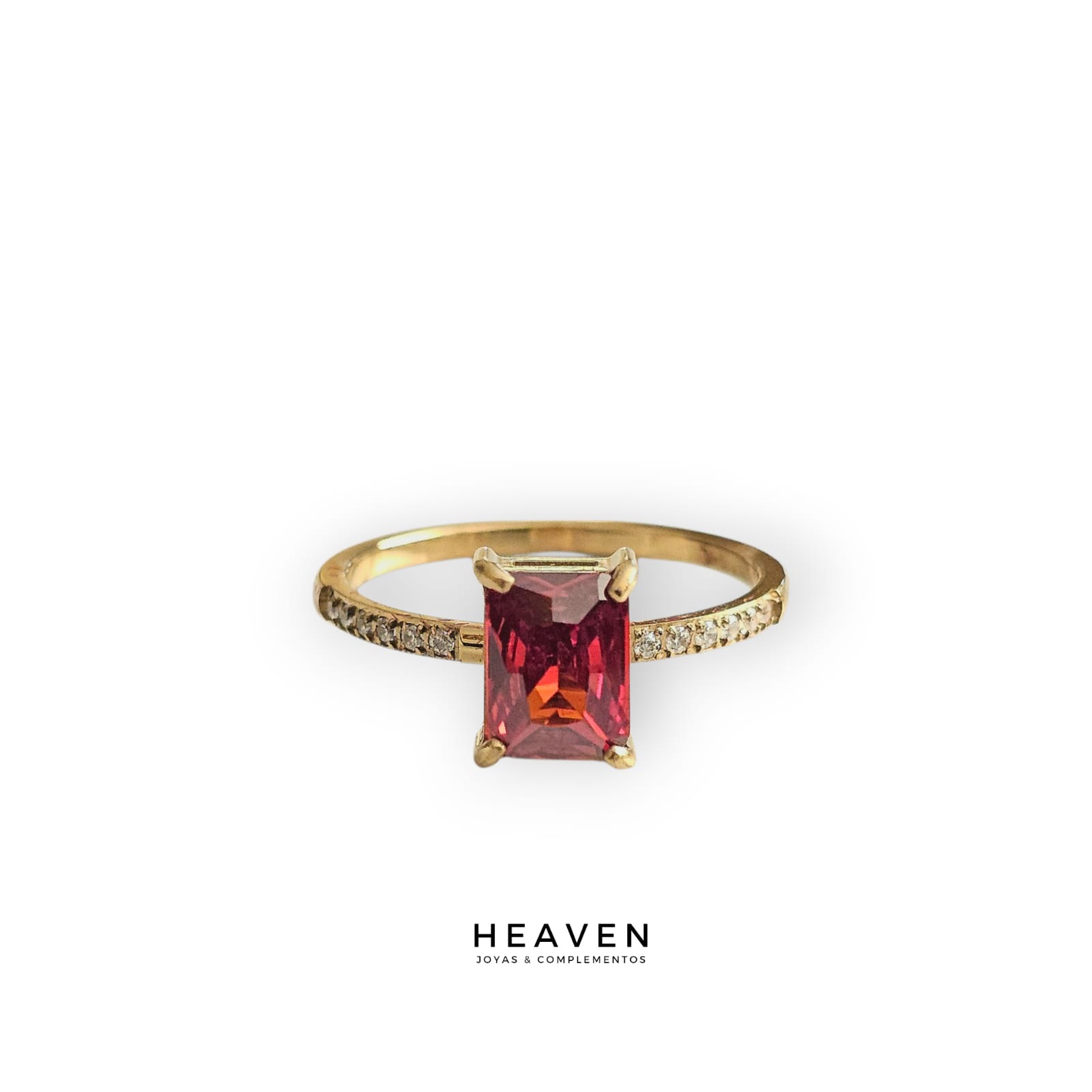 Anillo en acero. Piedra roja y blanca